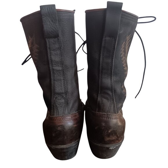 Vintage Women's Boots 9M Rancher Cowgirl Packer Lug Lace-Up Western Gold Caps - Picture 5 of 11